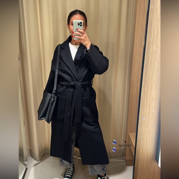 zw collection black manteco wool coat with vents and big pockets - size small - Picture 1 of 2